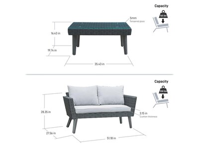 DUKAP KOTKA 2-Piece Sofa and Table Seating Set with Cushions, Dark Gray/Light Gray (O-DK-P01-B)