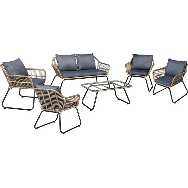 DUKAP LUGANO 6-Piece Sofa Seating Set with Cushions, Brown/Black/Gray (O-DK-P080-AAB)