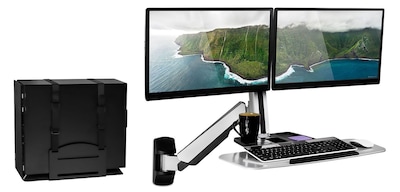 Mount-It! Sit Stand Wall Mount Workstation, Articulating Standing Desk for Dual Monitors, Floating K