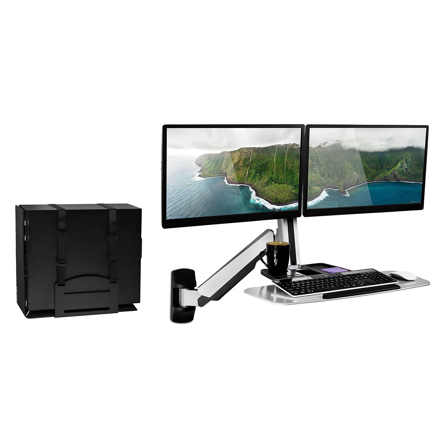 Mount-It! Sit Stand Wall Mount Workstation, Articulating Standing Desk for Dual Monitors, Floating Keyboard Tray (MI-7906)