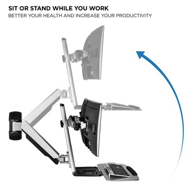 Mount-It! Sit Stand Wall Mount Workstation, Articulating Standing Desk for Dual Monitors, Floating Keyboard Tray (MI-7906)