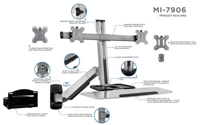 Mount-It! Sit Stand Wall Mount Workstation, Articulating Standing Desk for Dual Monitors, Floating Keyboard Tray (MI-7906)