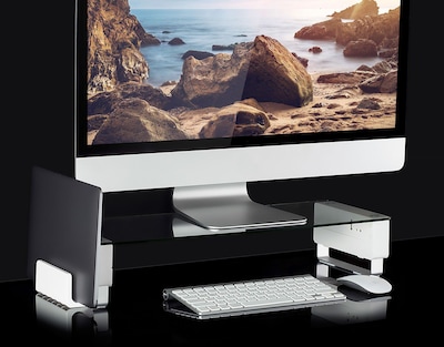 Mount-It! Tempered Glass Height Adjustable Monitor Riser With 3 USB Ports, Up to 32,  (MI-7265)