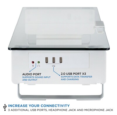 Mount-It! Tempered Glass Height Adjustable Monitor Riser With 3 USB Ports, Up to 32",  (MI-7265)