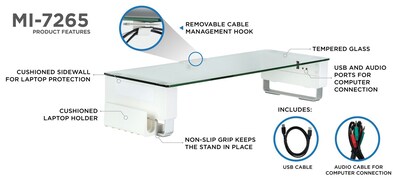 Mount-It! Tempered Glass Height Adjustable Monitor Riser With 3 USB Ports, Up to 32",  (MI-7265)