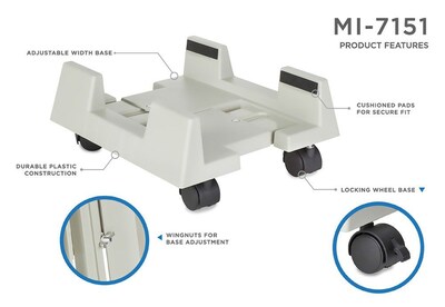 Mount-It! Adjustable CPU Holder Cart with Four Wheels, White (MI-7151)