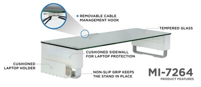 Mount-It! Glass Computer Monitor Stand with Brushed Aluminum Legs, 66 lbs. Capacity (MI-7264)
