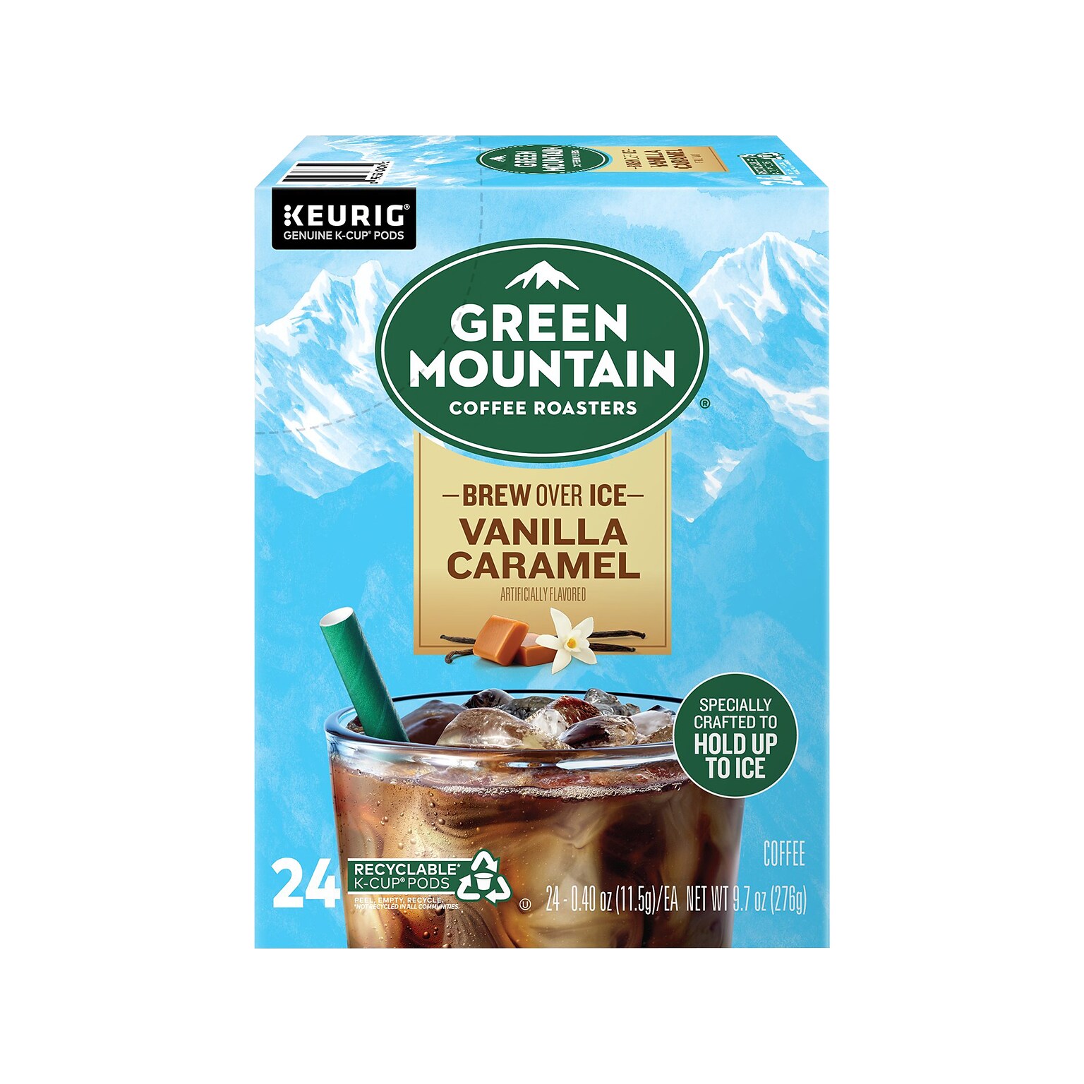 Green Mountain Brew-Over-Ice Vanilla Caramel Iced Coffee, 0.4 oz. Keurig® K-Cup® Pods, 96/Box (390283CT)