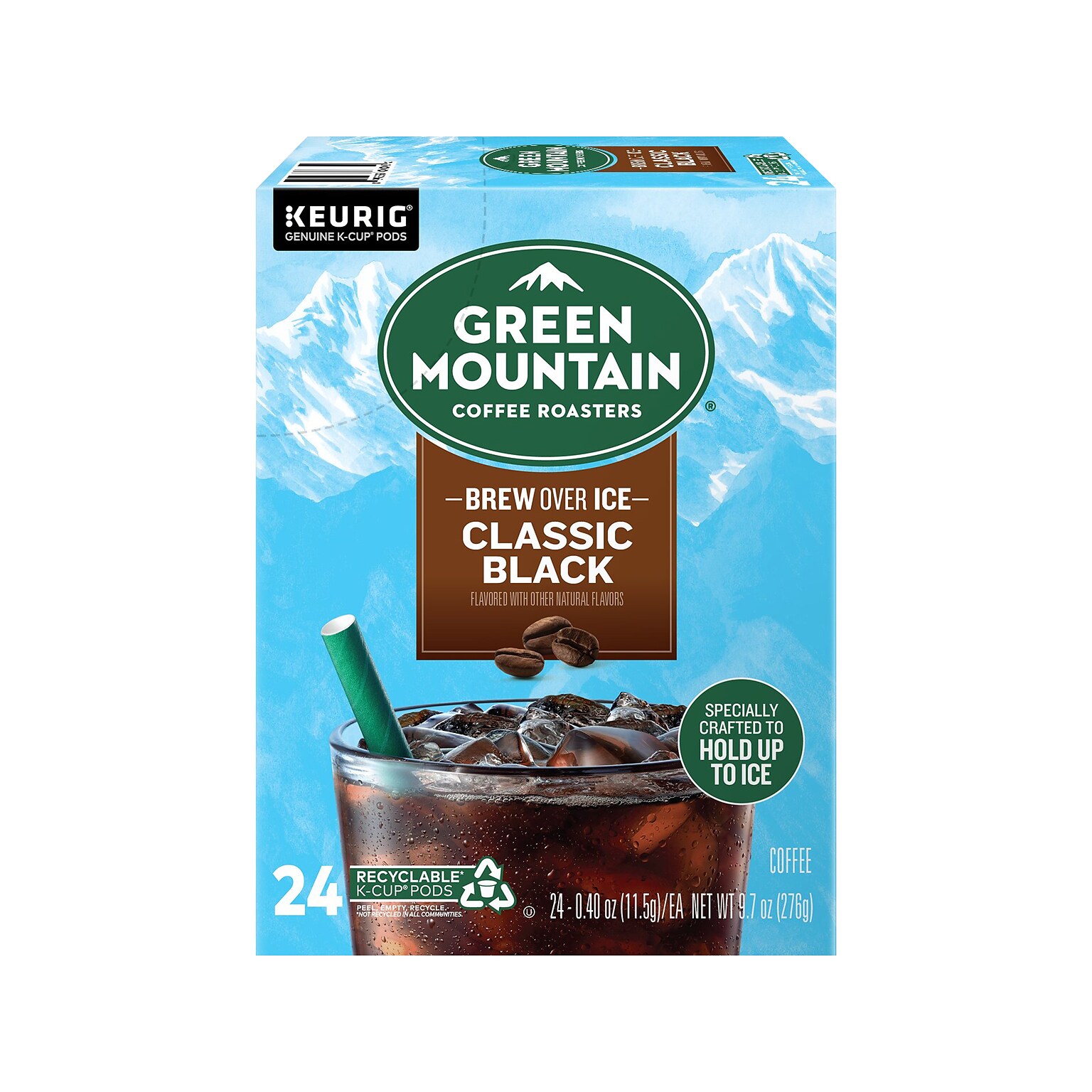 Green Mountain Brew-Over-Ice Classic Black Iced Coffee, Dark Roast, 0.40 oz. Keurig® K-Cup® Pods, 24/Box (390276)