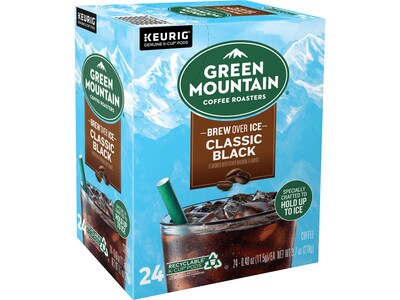 Green Mountain Brew-Over-Ice Classic Black Iced Coffee, Dark Roast, 0.40 oz. Keurig® K-Cup® Pods, 24/Box (390276)