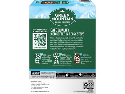 Green Mountain Brew-Over-Ice Classic Black Iced Coffee, Dark Roast, 0.40 oz. Keurig® K-Cup® Pods, 24/Box (390276)