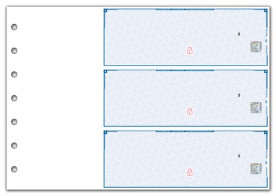 Custom 3-On-A-Page Business Size Checks, Side-Tear Voucher, Standard Color, 1 Ply, 1 Color Printing,