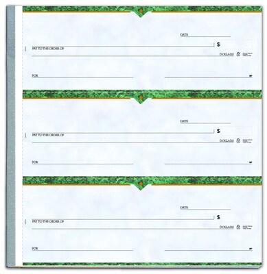 Custom 3-On-A-Page Business Size Checks with Dep Tckt, Side-Tear, Prem Color, 2 Ply/Duplicate, 1 Color Printing, 8.25x3", 250/Pk