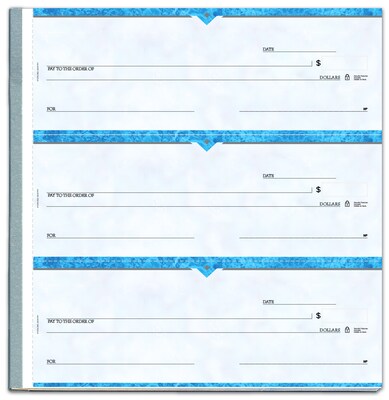Custom 3-On-A-Page Business Size Checks with Dep Tckt, Side-Tear, Prem Color, 2 Ply/Duplicate, 1 Color Printing, 8.25x3", 250/Pk