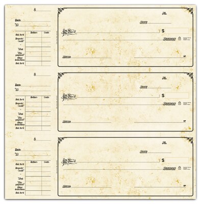 Custom 3-On-A-Page Compact Size Checks, Side-Tear Voucher, Premium Color, 1 Color Printing, 6" x 2.75", 250/Pk