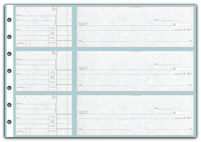 Custom 3-On-A-Page Business Size Checks, Side-Tear Voucher, Premium Color, 1 Ply, 1 Color Printing, 8.25" x 3", 250/Pk