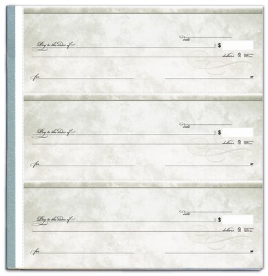 Custom 3-On-A-Page Business Size Checks with Dep Tckt, Side-Tear, Prem Color, 2 Ply/Duplicate, 1 Color Printing, 8.25x3", 250/Pk