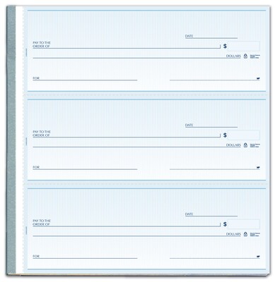 Custom 3-On-A-Page Business Size Checks with Deposit Tickets, Side-Tear, Prem Color, 1 Ply, 1 Color Printing, 8.25x3", 250/Pk
