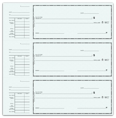Custom 3-On-A-Page Compact Size Checks, Side-Tear Voucher, Standard Color, 1 Color Printing, 6" x 2.75", 250/Pk