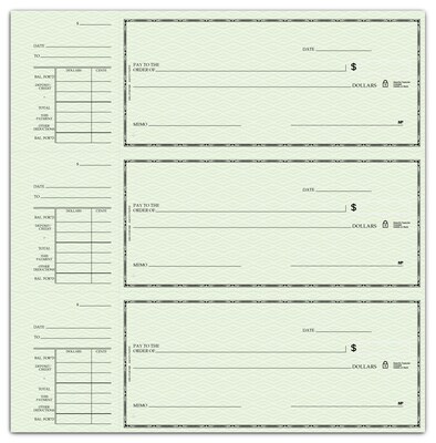 Custom 3-On-A-Page Compact Size Checks, Side-Tear Voucher, Standard Color, 1 Color Printing, 6" x 2.75", 250/Pk