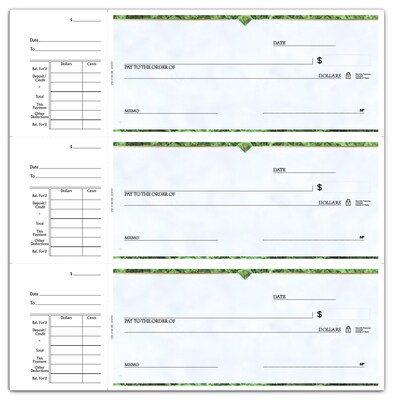 Custom 3-On-A-Page Compact Size Checks, Side-Tear Voucher, Premium Color, 1 Color Printing, 6" x 2.75", 250/Pk