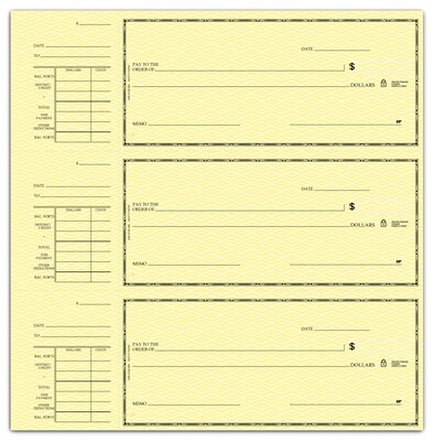 Custom 3-On-A-Page Compact Size Checks, Side-Tear Voucher, Standard Color, 1 Color Printing, 6" x 2.75", 250/Pk