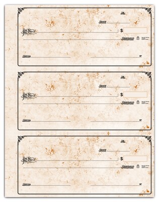 Custom 3-On-A-Page Compact Size Duplicate Checks with Register, Side-Tear, Prem Color, 1 Color Printing, 6" x 2.75", 250/Pk