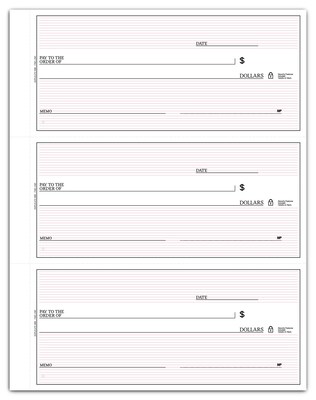Custom 3-On-A-Page Compact Size Duplicate Checks with Register, Side-Tear, Prem Color, 1 Color Printing, 6" x 2.75", 250/Pk