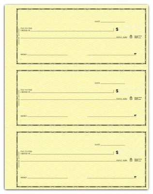 Custom 3-On-A-Page Compact Size Duplicate Checks with Register, Side-Tear, Stand Color, 1 Color Printing, 6" x 2.75", 250/Pk