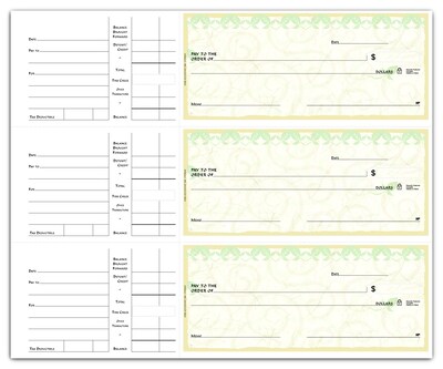Custom 3-On-A-Page Compact Size Checks, Side-Tear Voucher, 1 Ply, Premium Color, 1 Color Printing, 6" x 2.75", 250/Pk