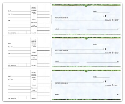 Custom 3-On-A-Page Compact Size Checks, Side-Tear Voucher, 1 Ply, Premium Color, 1 Color Printing, 6" x 2.75", 250/Pk