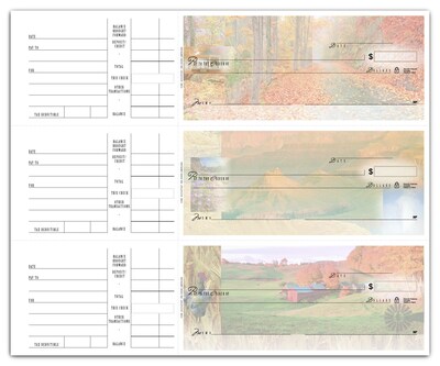 Custom 3-On-A-Page Compact Size Checks, Side-Tear Voucher, 1 Ply, Premium Color, 1 Color Printing, 6" x 2.75", 250/Pk