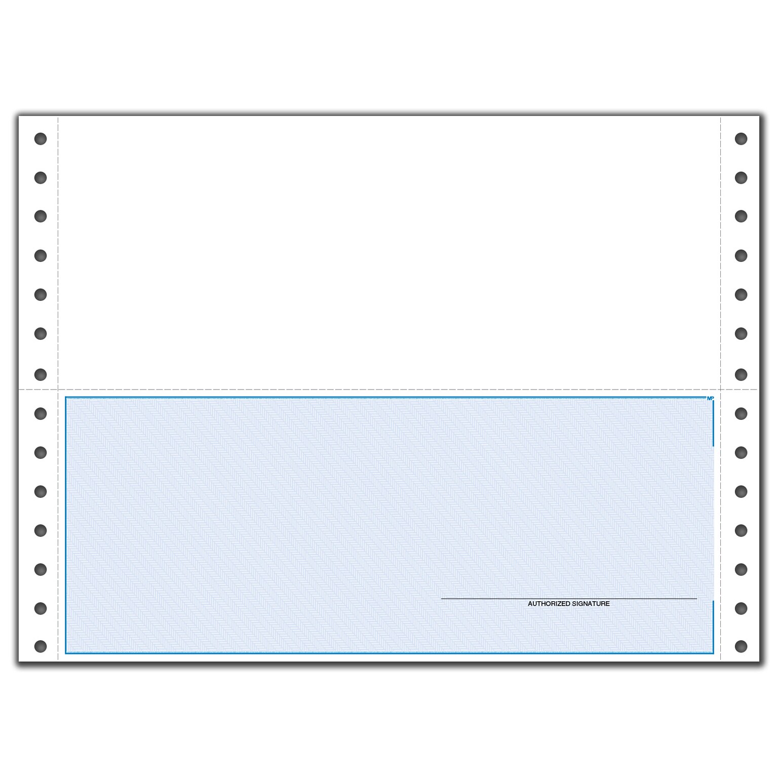 Custom Continuous Bottom Accounts Payable Check, 2 Ply/Duplicate, 1 Color Printing, Standard Check Color, 9-1/2 x 7, 500/Pk