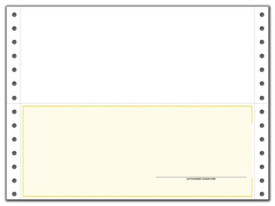 Custom Continuous Bottom Accounts Payable Check, 2 Ply/Duplicate, 1 Color Printing, Standard Check Color, 9-1/2" x 7", 500/Pk