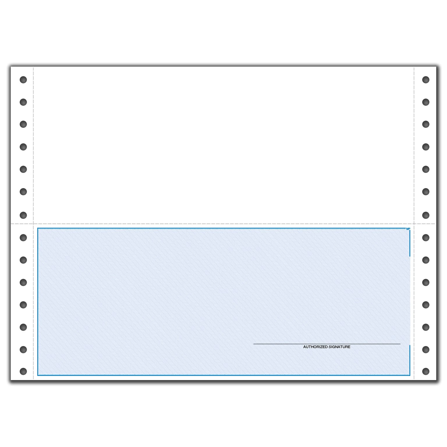 Custom Continuous Bottom Payroll Check, 1 Ply, 1 Color Printing, Standard Check Color, 9-1/2 x 7, 500/Pk