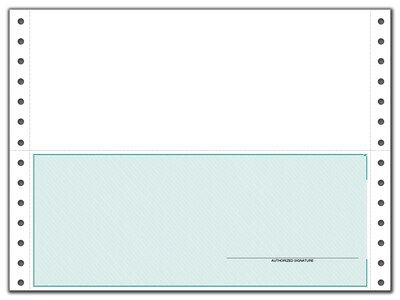 Custom Continuous Bottom Payroll Check, 2 Ply/Duplicate, 1 Color Printing, Standard Check Color, 9-1/2" x 7", 500/Pk