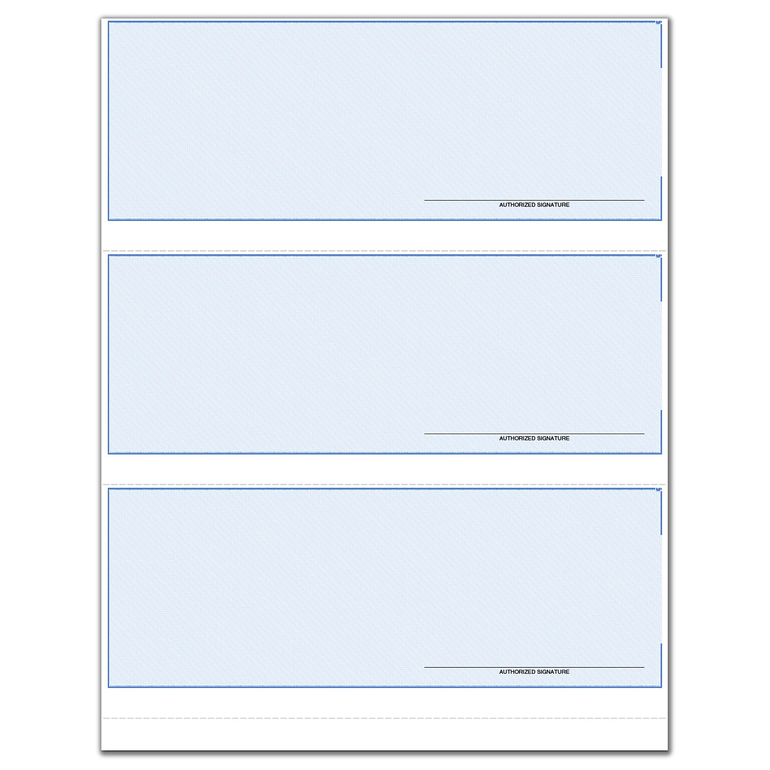 Custom 3-To-A-Page Laser Checks, Unlined, 2 Ply/Duplicate, 1 Color Printing, Standard Check Color, 8-1/2 x 11, 300/Pack