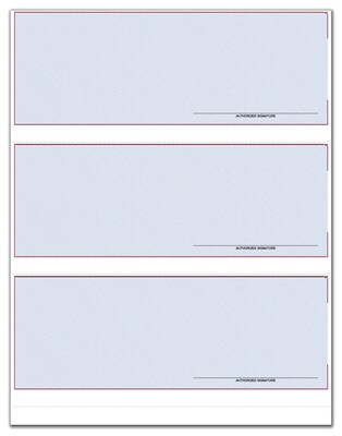 Custom 3-To-A-Page Laser Checks, Unlined, 3 Ply/Triplicate, 2 Color Printing, Standard Check Color, 8-1/2" x 11", 300/Pack