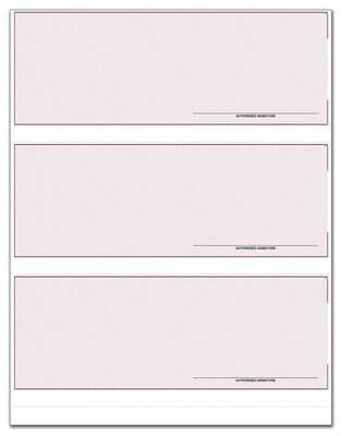 Custom 3-To-A-Page Laser Checks, Unlined, 3 Ply/Triplicate, 2 Color Printing, Standard Check Color, 8-1/2" x 11", 300/Pack