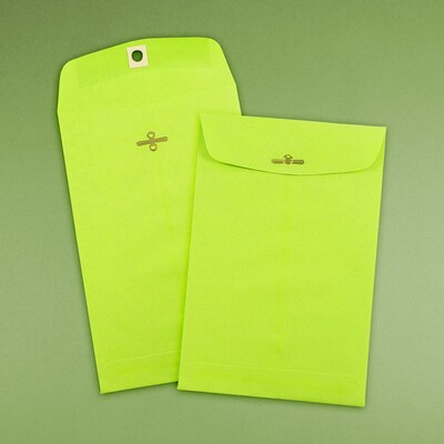 JAM Paper® 6 x 9 Open End Catalog Colored Envelopes with Clasp Closure, Ultra Lime Green, 25/Pack (V0128133F)