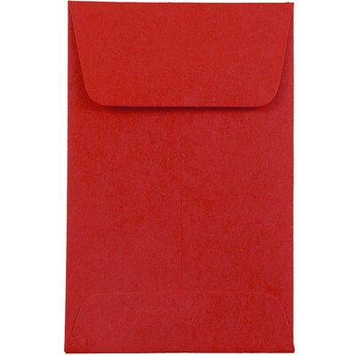 JAM Paper® #1 Coin Business Colored Envelopes, 2.25 x 3.5, Red Recycled, 100/Pack (356730632F)