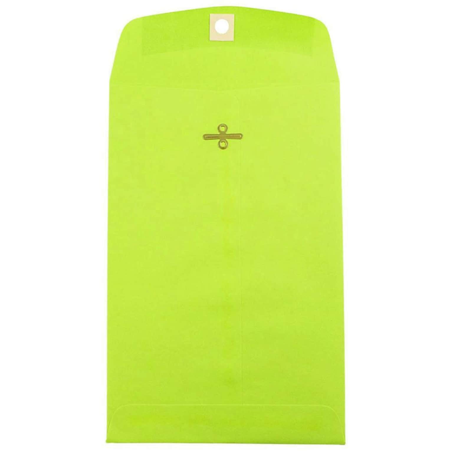 JAM Paper 6 x 9 Open End Catalog Colored Envelopes with Clasp Closure, Ultra Lime Green, 10/Pack (V0128133B)