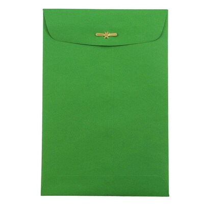 JAM Paper® 6 x 9 Open End Catalog Colored Envelopes with Clasp Closure, Green Recycled, 100/Pack (87