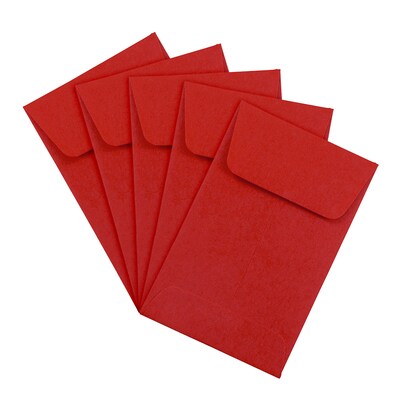 JAM Paper #1 Coin Business Colored Envelopes, 2.25 x 3.5, Red Recycled, Bulk 500/Box (356730632H)