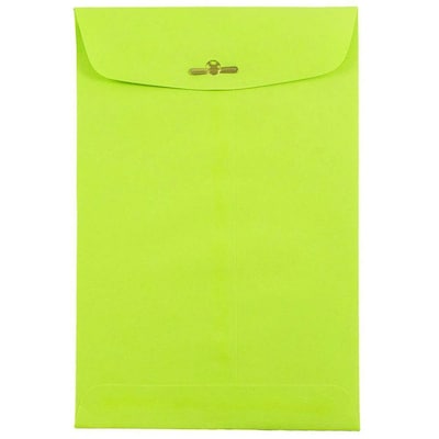 JAM Paper® 6 x 9 Open End Catalog Colored Envelopes with Clasp Closure, Ultra Lime Green, 25/Pack (V0128133F)