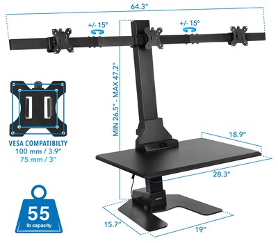 Mount-It! 28W Adjustable Triple Monitor Mount, Black (MI-7983)