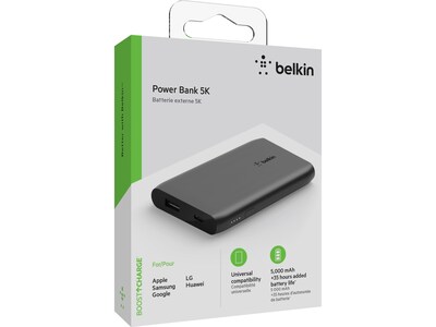 Belkin BOOST CHARGE USB-C/USB-A Power Bank, 5000mAh, Black (BPB004BTBK)