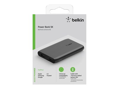 Belkin BOOST CHARGE USB-C/USB-A Power Bank, 5000mAh, Black (BPB004BTBK)