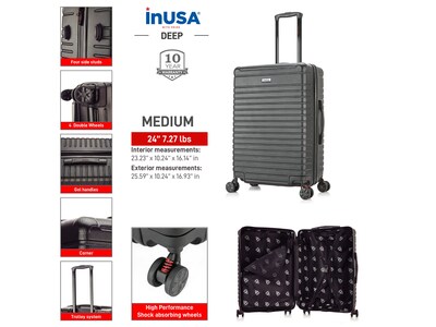 InUSA Deep 24" Hardside Suitcase, 4-Wheeled Spinner, TSA Checkpoint Friendly, Black (IUDEE00M-BLK)