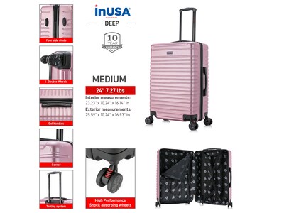 InUSA Deep 25.59" Hardside Suitcase, 4-Wheeled Spinner, Rose Gold (IUDEE00M-ROS)